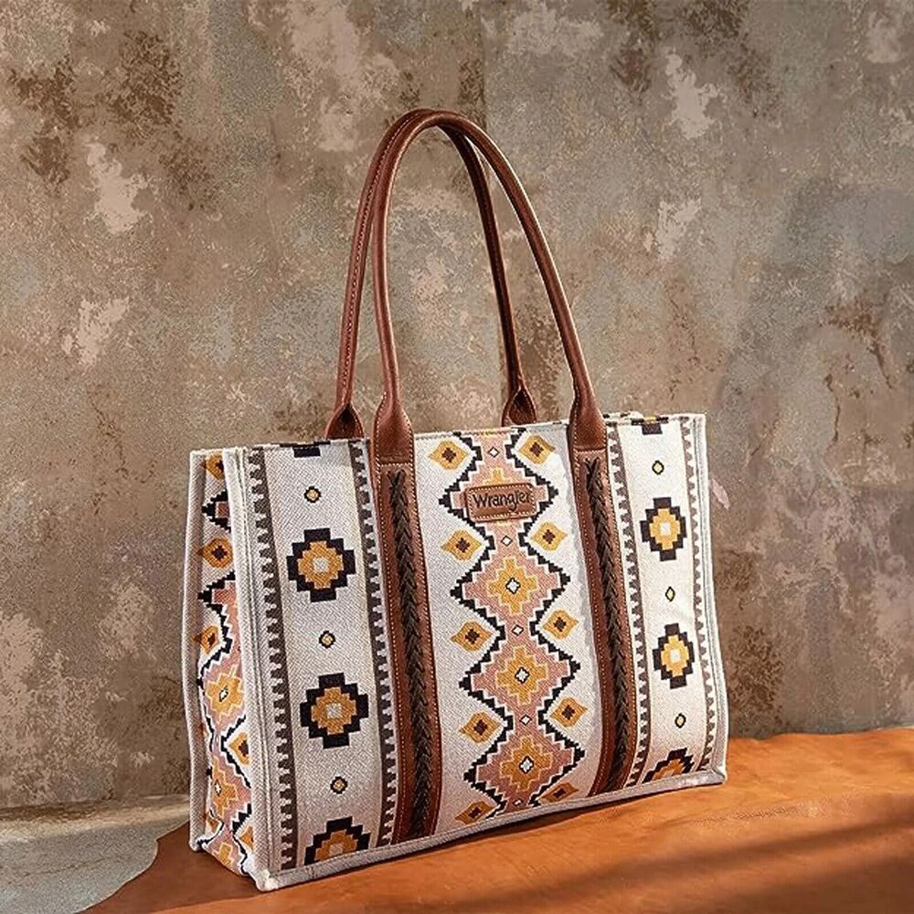 WG2202-8119 Wrangler Southwestern Pattern Dual Sided Print Canvas Wide Tote CF